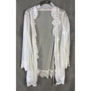 FREDERICK'S OF HOLLYWOOD White Sheer Lace Open Front Cover up Lingerie L/XL